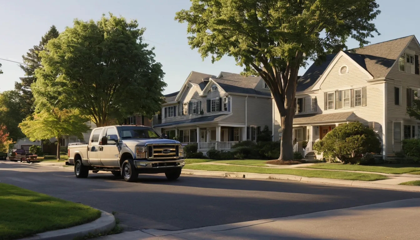 Residential street in the Bowie area with a septic service truck outside a home